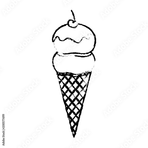ice cream in cone with cherry vector illustration design