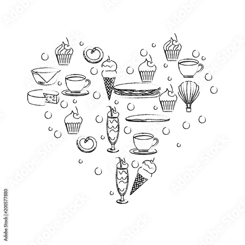 french culture set icons with heart shape
