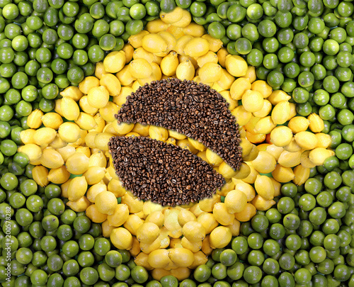  brazilian flag, collage from lemons and  coffee beans