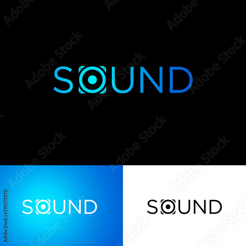 The sound of the logo. Musical acoustics logo. Blue speaker like the letter O. Identity.