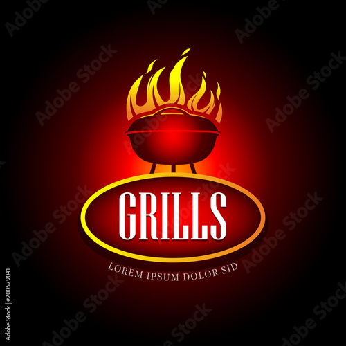 Barbecue Grill Design Element for Logotype, Label, Badge and other design. Fire flame vector illustration.