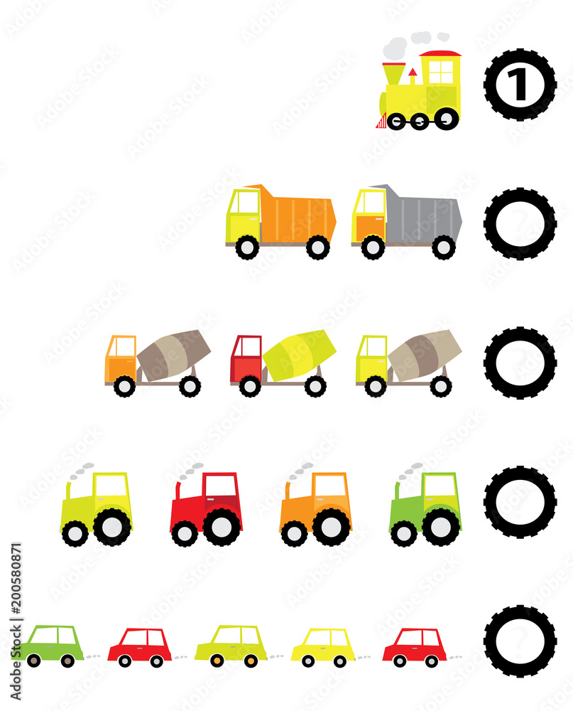 mathematical game for children with vehicles: numbers 1-5 / vector illustration for kids mathematical game for children with vehicles: numbers 1-5 / vector illustration for kids
