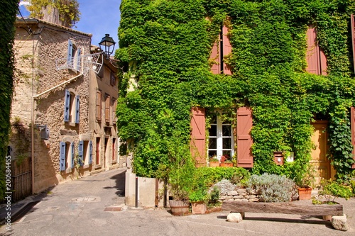 Old leafy buildings in a picturesque village in Provence, France
