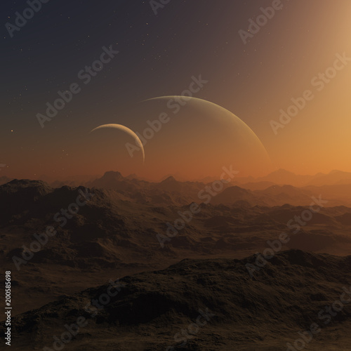 Fototapeta Naklejka Na Ścianę i Meble -  3d rendered Space Art: Alien Planets - A Fantasy Landscape