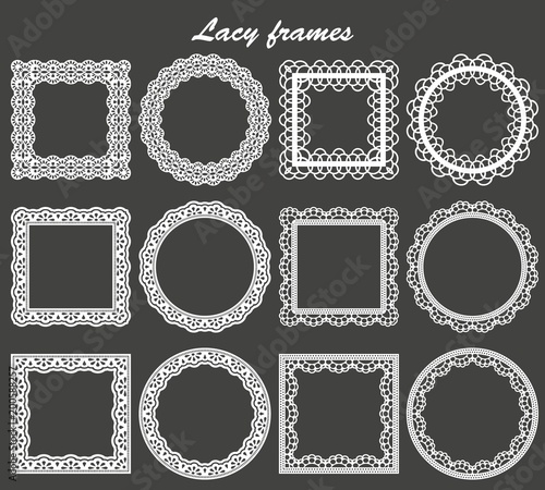 Set of lace frames round and square.
