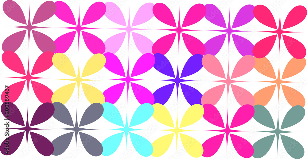 vector de forma horizontal con dibujos geométricos formando flores con  los colores  del arco iris