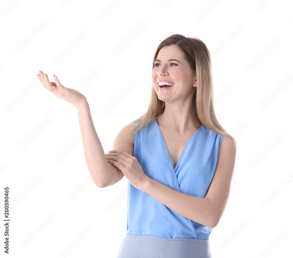 Female business trainer on white background Female business trainer on white background