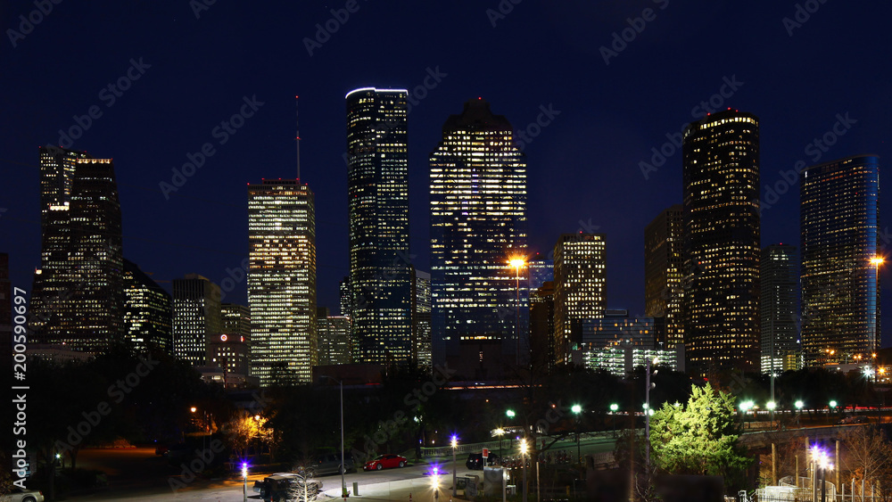 Houston, Texas city center after dark
