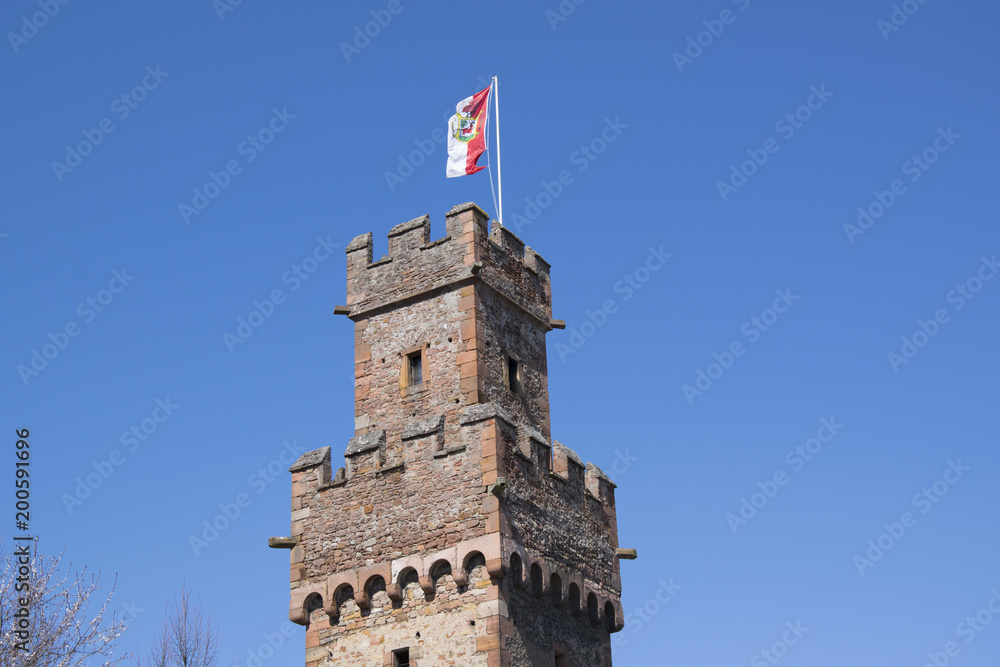 Detail of Roman tower in the city of Obberburg in Bavaria