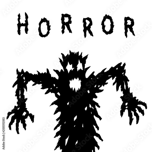 Dark silhouette rises rushes to attack. Vector illustration.