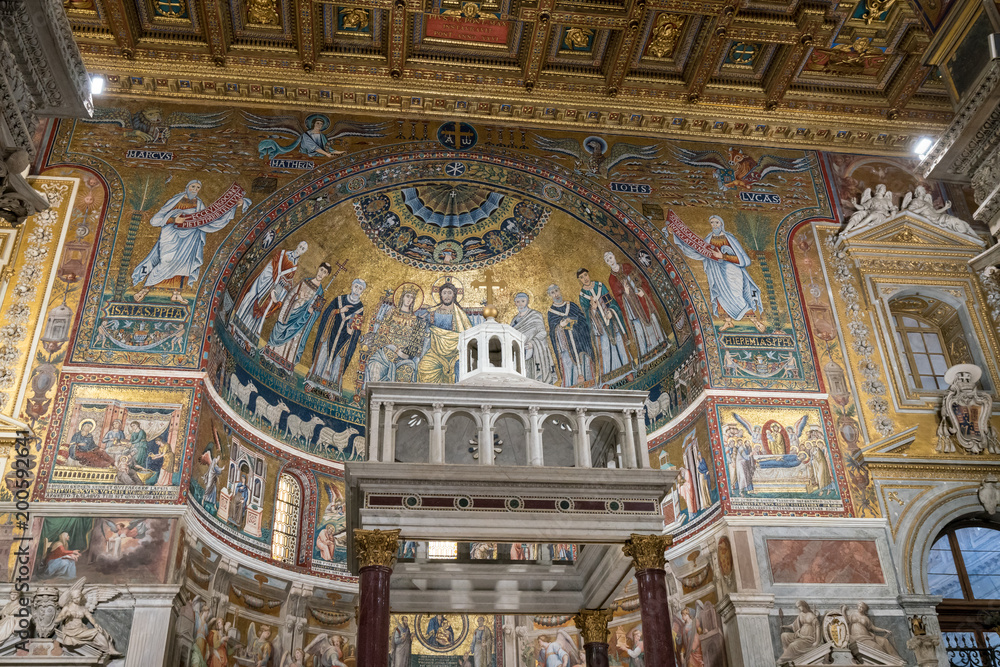 Interior of the Basilica of St Mary in Trastevere