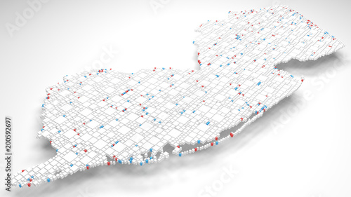 3D Map of New Jersey - USA | 3d Rendering, mosaic of little bricks - White and flag colors