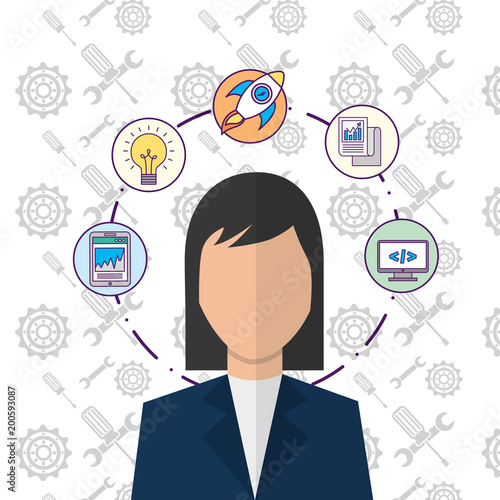woman character start up business creativity innovation technology vector illustration