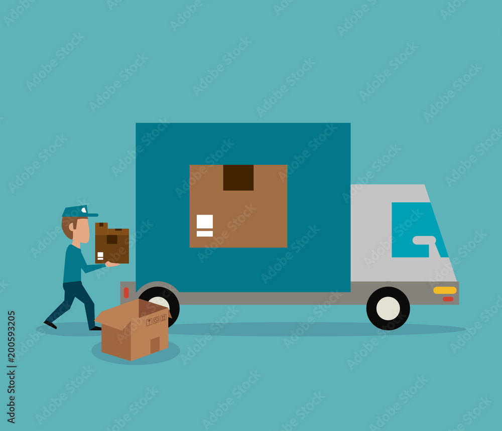 Courier with box express delivery vector illustration graphic design Courier with box express delivery vector illustration graphic design