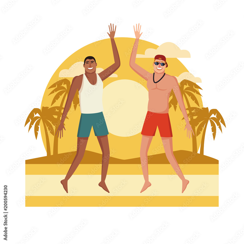 Young people at beach vector illustration graphic design