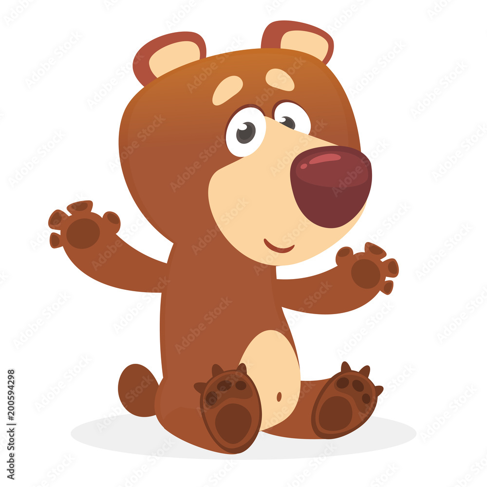Obraz premium Cartoon brown bear giving a hug. Vector illustration isolated on white 