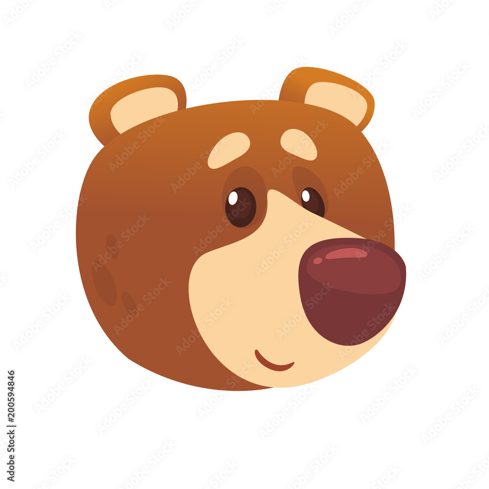 Naklejka premium Cartoon cute bear icon. Vector illustration of a cool bear head. Great for print, sticker, banner or emblem. Design element isolated on white