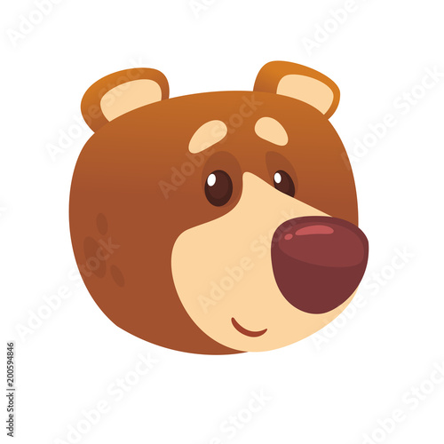 Cartoon cute bear icon. Vector illustration of a cool bear head. Great for print, sticker, banner or emblem. Design element isolated on white