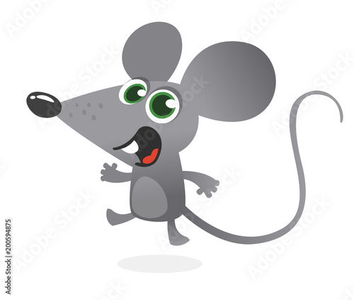 Cartoon gray mouse talking. Vector illustration isolated