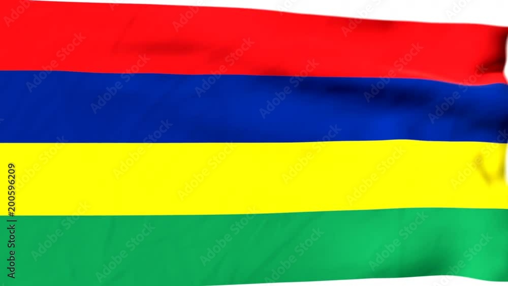 The waving flag of Mauritius opens up the view to the position of Mauritius on a colored world map The waving flag of Mauritius opens up the view to the position of Mauritius on a colored world map
