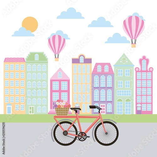 france paris architecture high retro buildings bike with flowers