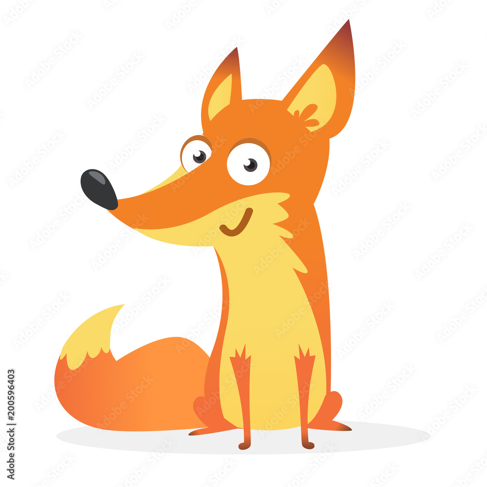 Shy cute cartoon fox. Vector illustration of fox sitting. Great for decoration or sticker design Shy cute cartoon fox. Vector illustration of fox sitting. Great for decoration or sticker design