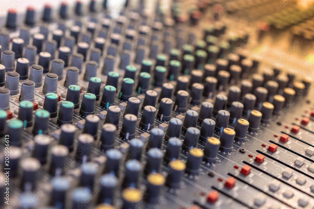 Sound technician audio mixer equalizer control for background. Sound technician audio mixer equalizer control for background.