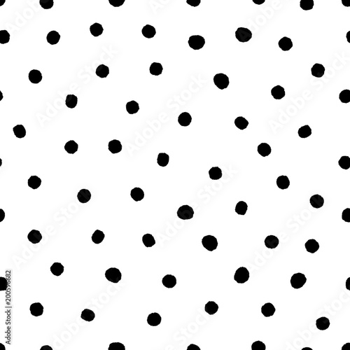 Hand drawn circles, polka dot seamless pattern. Grunge doodle dotted endless backdrop. Ink blots background