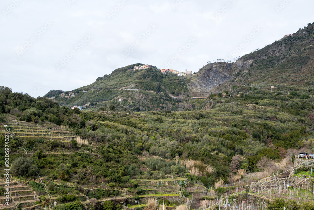 チンクエテッレ～険しいリグーリア海岸の5つの村（イタリア・リグーリア州）　コルニリアの山の上にあるフォルナッキ村