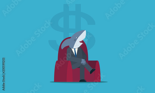 Investidor tubarão querendo dinheiro enquanto senta confortavelmente em uma poltrona vermelha