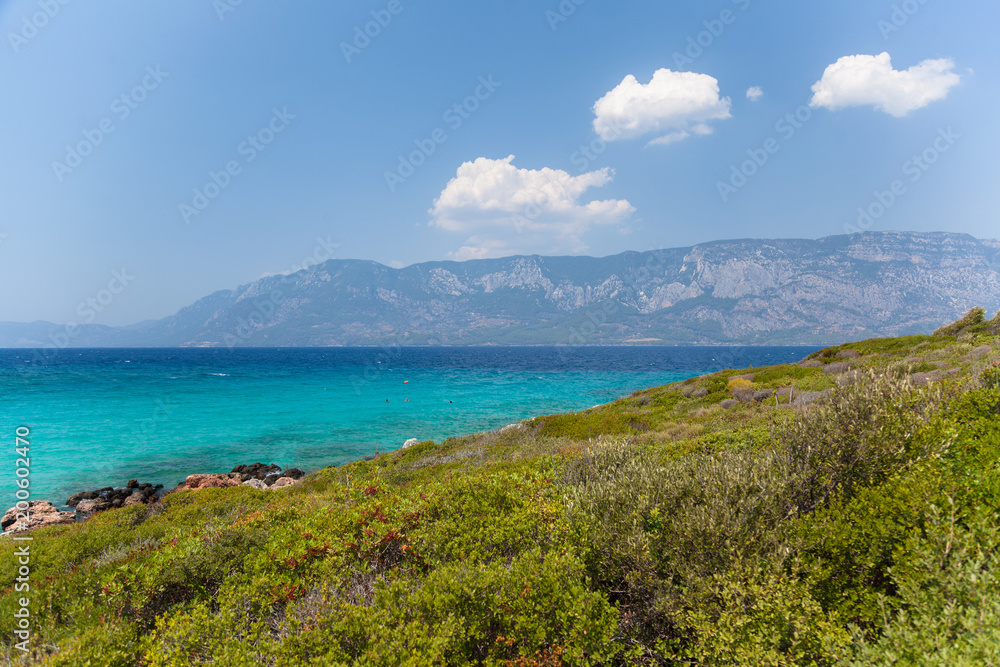 The Mediterranean Sea and the coast of the island Sideyri, Turkey