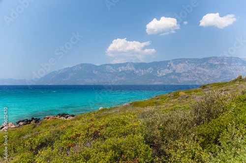 The Mediterranean Sea and the coast of the island Sideyri, Turkey