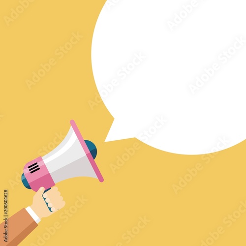 Hand holding a megaphone with bubble speech illustration vector