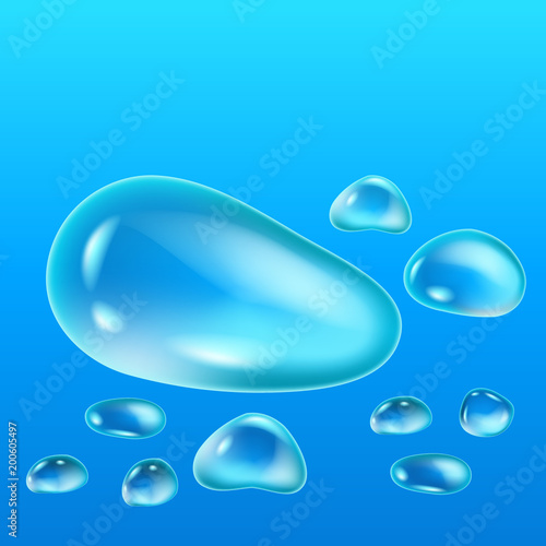 Background with water drops of different forms. Vector illustration.