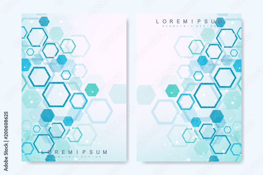 Business vector templates for brochure, cover, flyer, annual report, leaflet. The minimalistic composition hexagonal structure. Future geometric template. Science, medicine, technology background