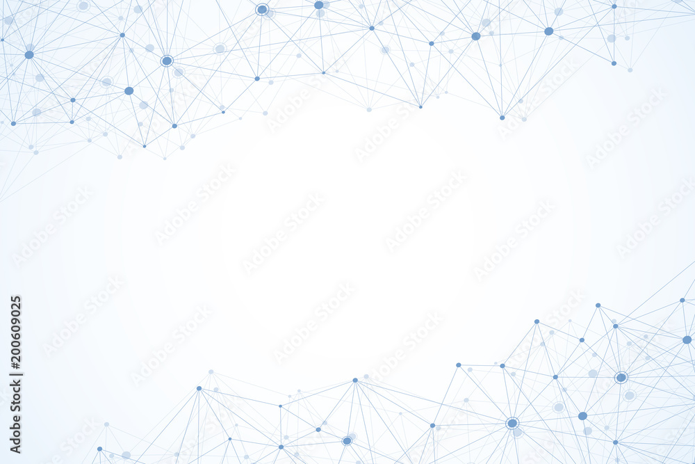 Abstract polygonal background with connected lines and dots. Minimalistic geometric pattern. Molecule structure and communication. Graphic plexus background. Science, medicine, technology concept.