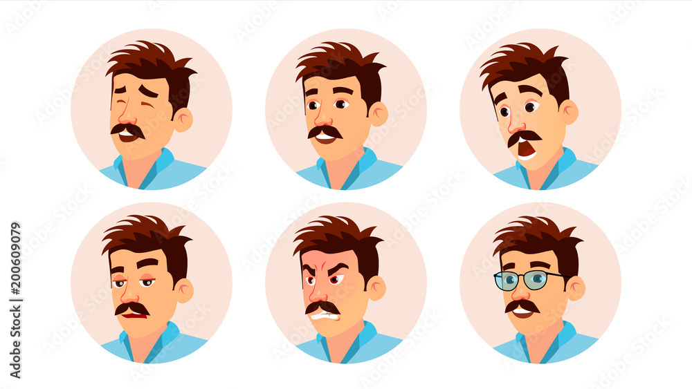 Italian Man Avatar Vector. Creative Italian Man Face, Emotions Set. Character Business People. Cartoon Illustration Italian Man Avatar Vector. Creative Italian Man Face, Emotions Set. Character Business People. Cartoon Illustration