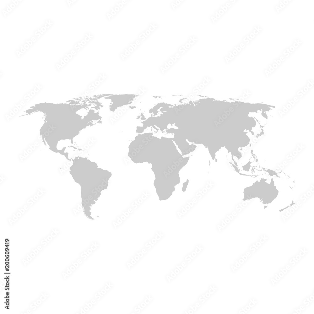 Grey world map vector flat design.