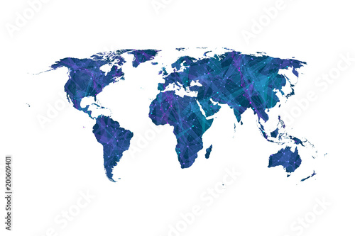 Colorful world map vector. Global network connections with points and lines. Internet connection background. Abstract connection structure.