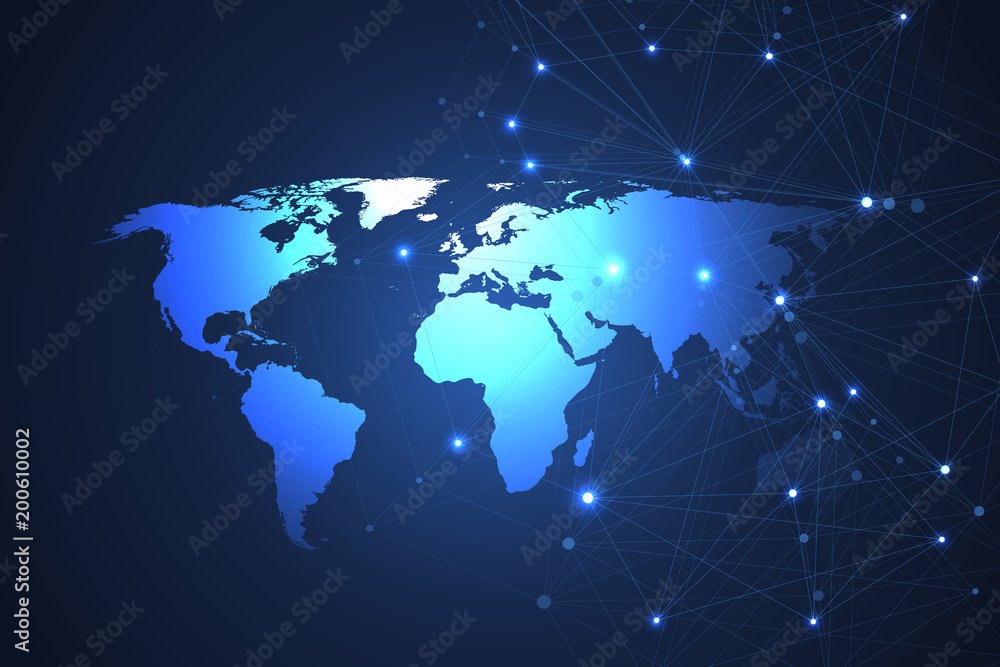 Fototapeta premium Global network connections with points and lines. Internet connection background. Abstract connection structure. Polygonal space background. Vector illustration
