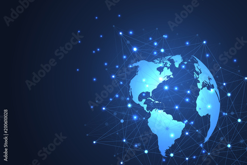 Global network connections with points and lines. Internet connection background. Abstract connection structure. Polygonal space background. Vector illustration