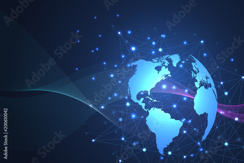 Global network connections with points and lines. Internet connection background. Abstract connection structure. Polygonal space background. Vector illustration
