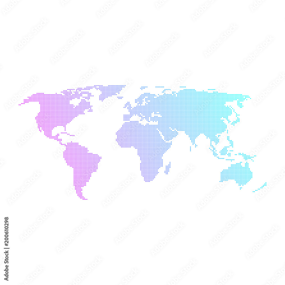 Colorful dotted world map vector design.