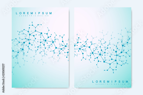 Modern vector templates for brochure, cover, flyer, annual report, leaflet. Minimal covers design. Molecule structure. Future geometric template. Science, medicine, technology background.