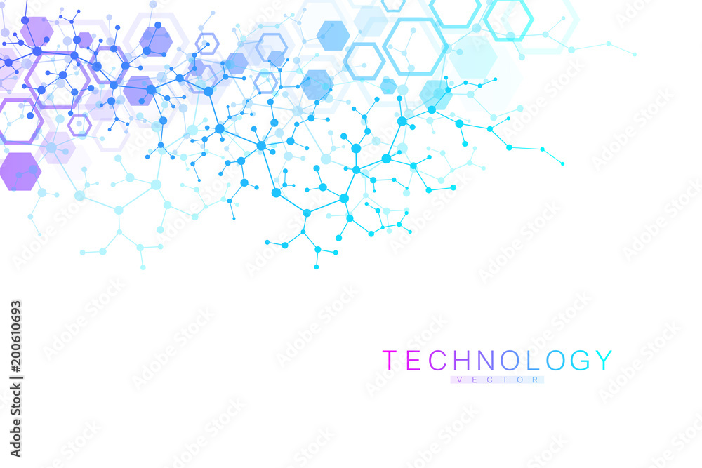 Scientific molecule background for medicine, science, technology, chemistry. Wallpaper or banner with a DNA molecules. Vector geometric dynamic illustration.