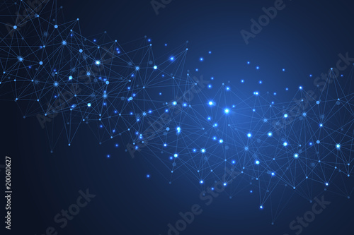 Scientific molecule background for medicine, science, technology, chemistry. Wallpaper or banner with a DNA molecules. Vector geometric dynamic illustration.