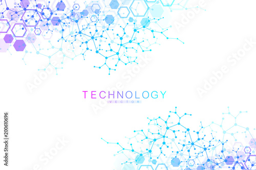 Scientific molecule background for medicine, science, technology, chemistry. Wallpaper or banner with a DNA molecules. Vector geometric dynamic illustration.