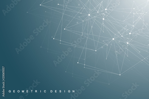 Abstract polygonal background with connected lines and dots. Minimalistic geometric pattern. Molecule structure and communication. Graphic plexus background. Science, medicine, technology concept.