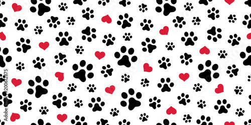 Fototapeta Naklejka Na Ścianę i Meble -  Dog Paw Seamless pattern vector heart isolated scarf valentine wallpaper background