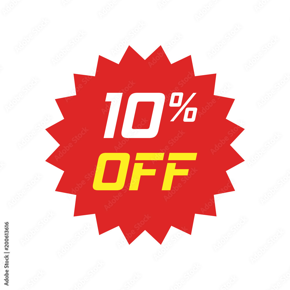 Discount sticker vector icon in flat style. Sale tag sign illustration on white isolated background. Promotion 10 percent discount concept. Discount sticker vector icon in flat style. Sale tag sign illustration on white isolated background. Promotion 10 percent discount concept.